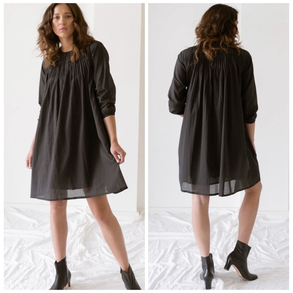 LAUDE the Label Juliette Dress XL Black Organic Cotton Pintuck Pleated Ethical